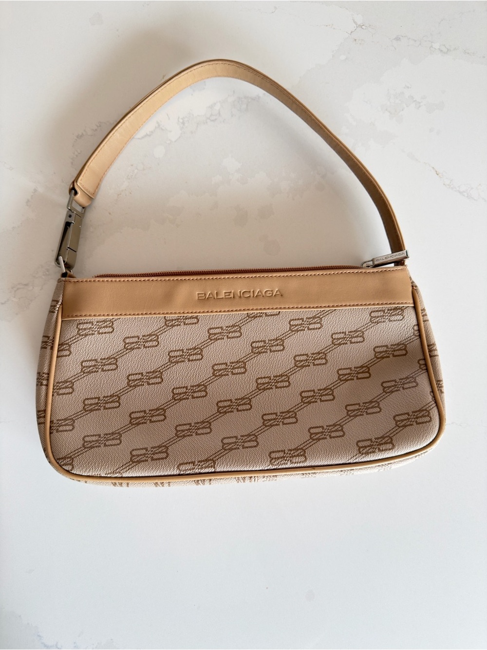 S/S 2002 Balenciaga Motorcycle Baguette Beige Monogram Shoulder Bag